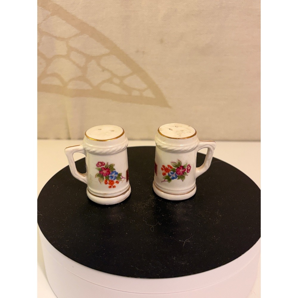 Brinn's Vintage Floral Bone China Beer Stein Salt and Pepper Shakers Japan Set